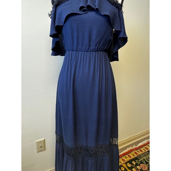 ALICE+OLIVIA Mitsy Off-The-Shoulder Maxi Dress, Navy/Black, Sz 2 - Picture 5 of 15